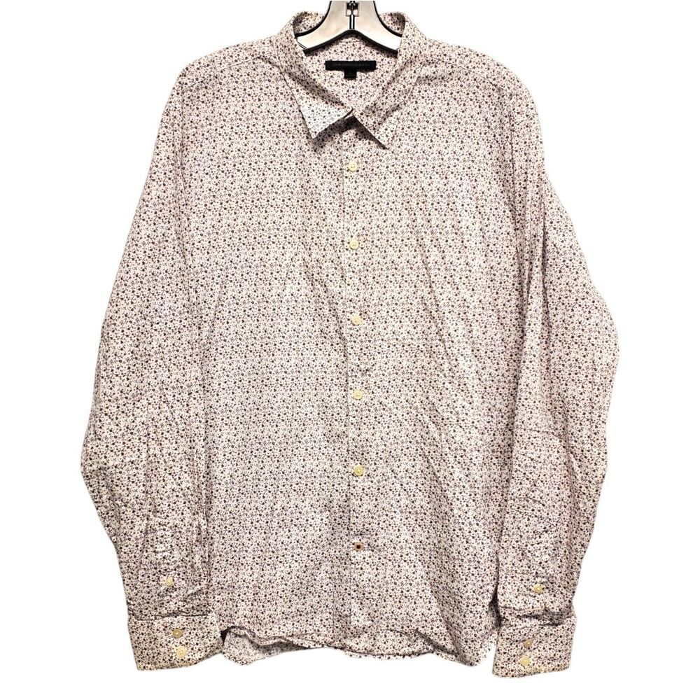 JOHN VARVATOS Shirt Mens XL White Floral All Over Print Casual Button Up Preppy
